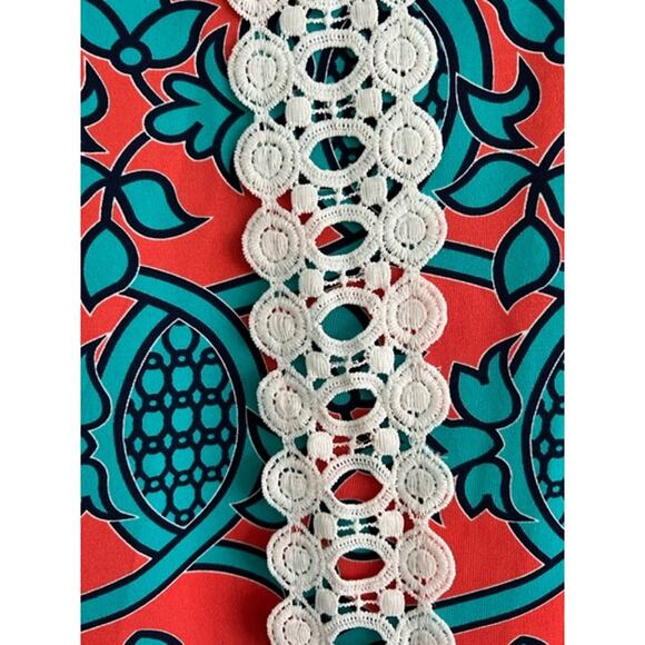 Tracy Negoshian Alina Burnt Orange and Blue Patterned A-Line Dress- Size S - Picture 4 of 5